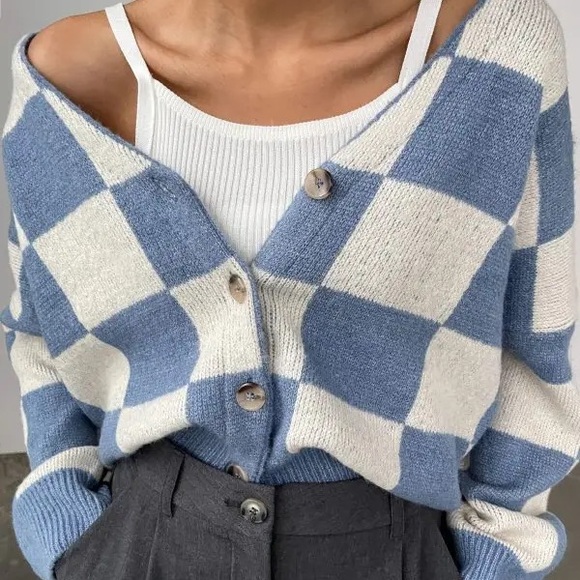 OAK + FORT Sweaters - Oak + Fort Oversized Checkered Boxy Cardigan